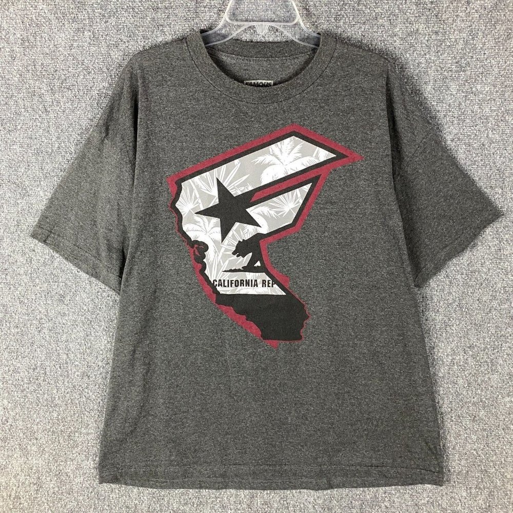 Famous T-Shirt Men's 2XL Casual Short Sleeve Gray Cotton Blend Crew Neck